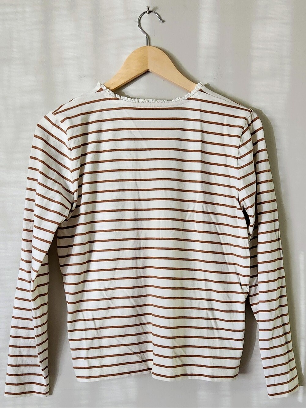 J. Crew Cream and Brown Striped Long-Sleeve Henley Sz S - Picture 2 of 4